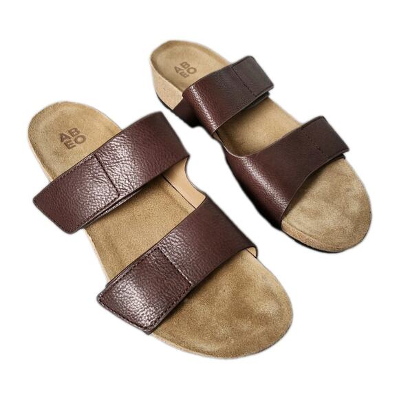 ABEO Gabie Brown Leather Wedge Open Toe Slide Sandals Women's Size 10N - Picture 1 of 6